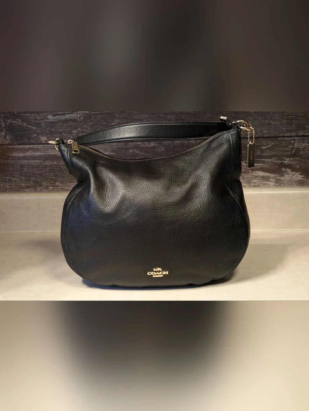Coach F31399 Elle Hobo Black Pebbled Leather  Shoulder Bag